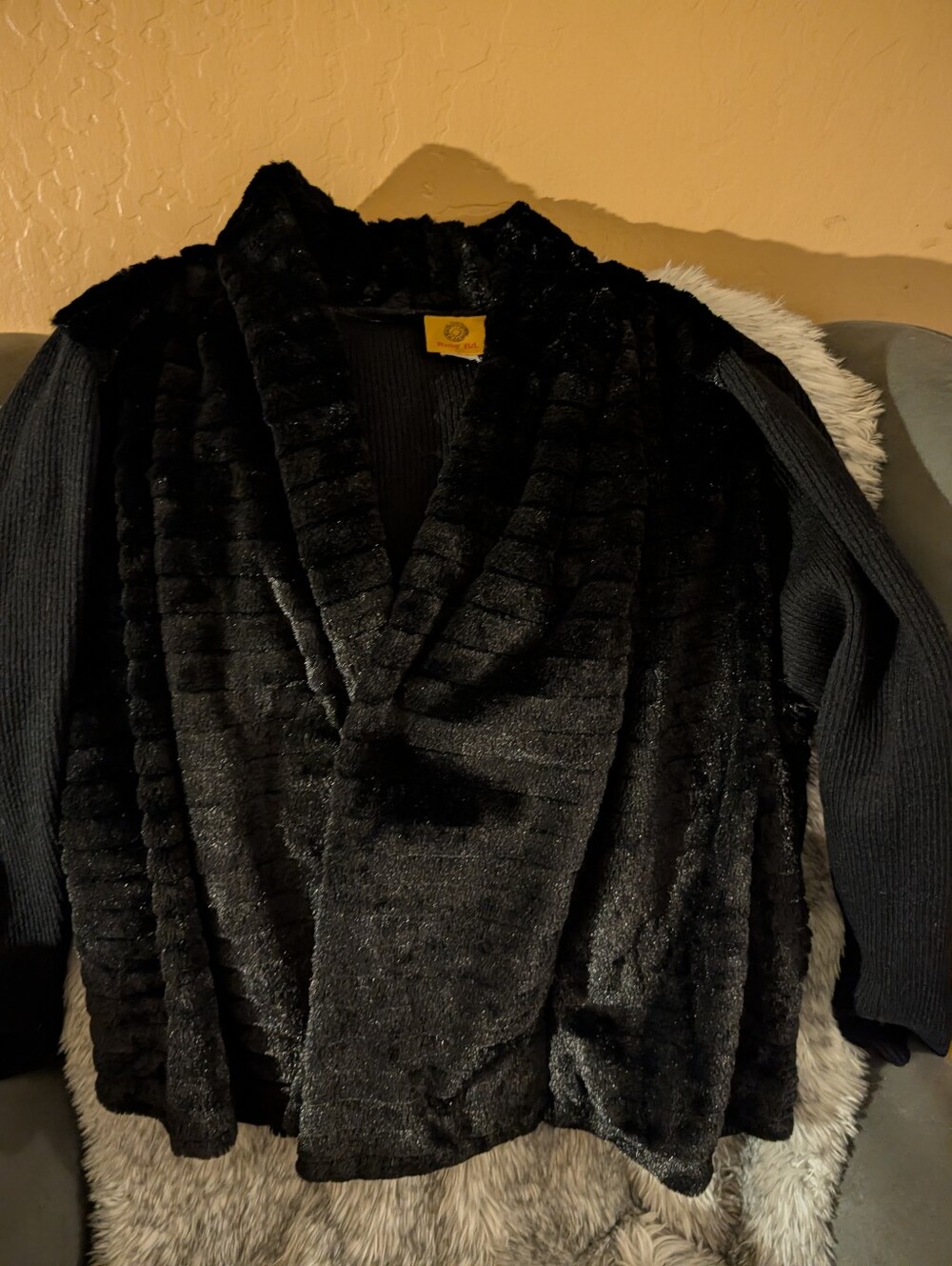 Ruby Rd. Black Plush Shawl-Collar Teddy Jacket
